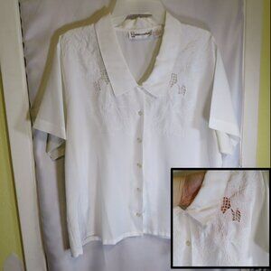 Vintage Quintessentials Cloud White Floral LACE Embroidered Blouse Semi-Sheer